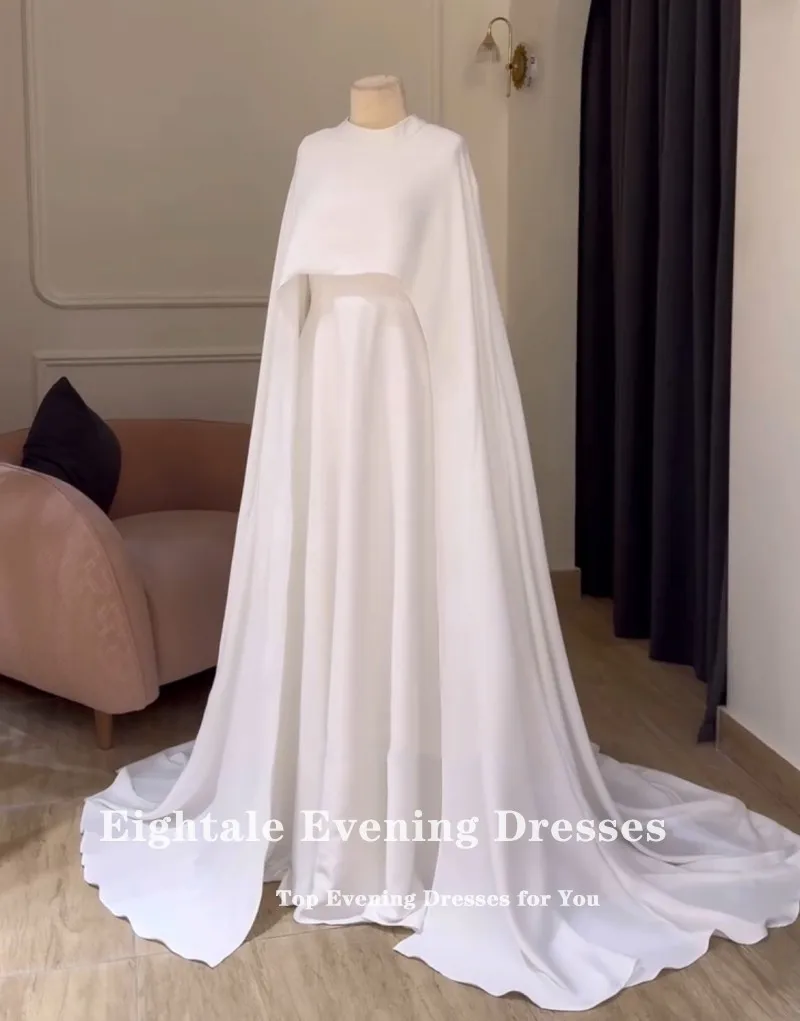 Eightale Arabic Wedding Dresses Long Cap Sleeves A-Line O-Neck Muslim Simple White Ivory Customized Bridal Gowns