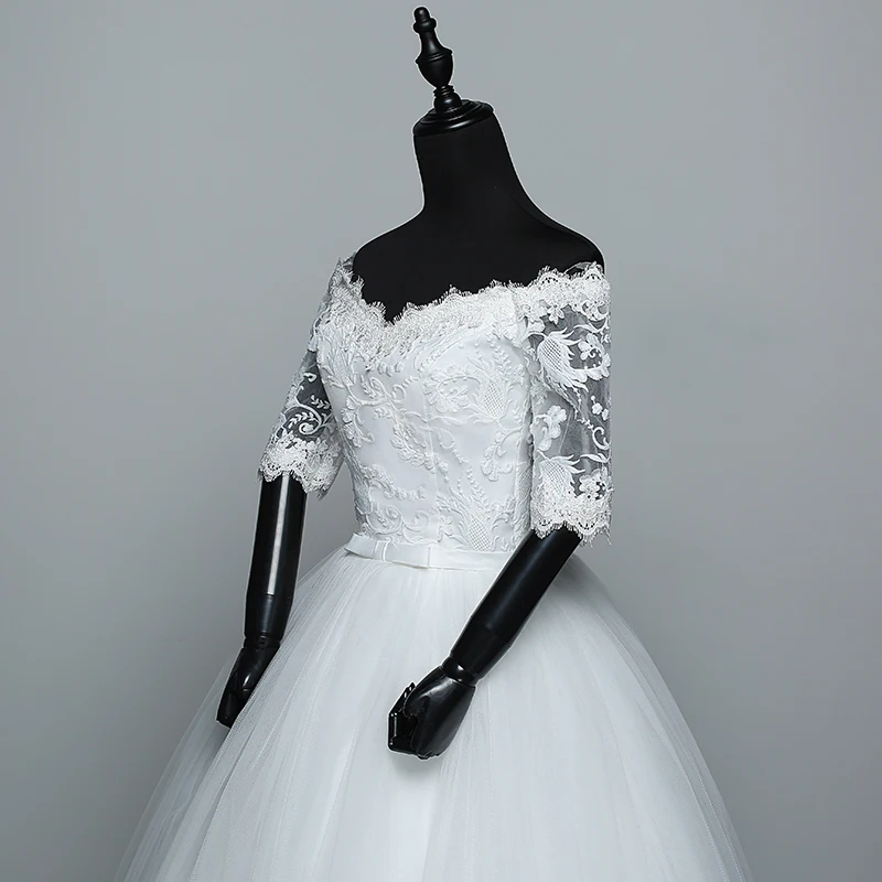 Half Sleeve Wedding Dress Belt Butterfly Embroidery Lace Boat Neck Princess Ball Gown Wedding Gowns Vestidos De Novia Customized