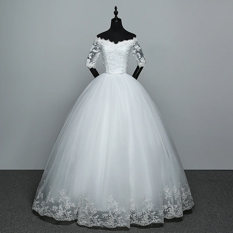 Half Sleeve Wedding Dress Belt Butterfly Embroidery Lace Boat Neck Princess Ball Gown Wedding Gowns Vestidos De Novia Customized