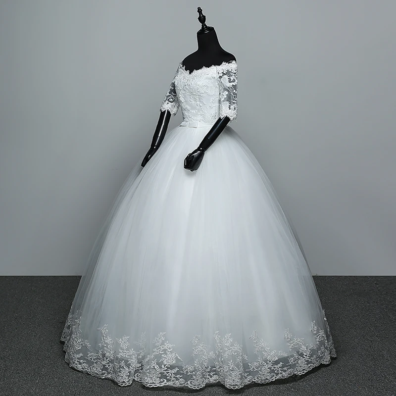 Half Sleeve Wedding Dress Belt Butterfly Embroidery Lace Boat Neck Princess Ball Gown Wedding Gowns Vestidos De Novia Customized