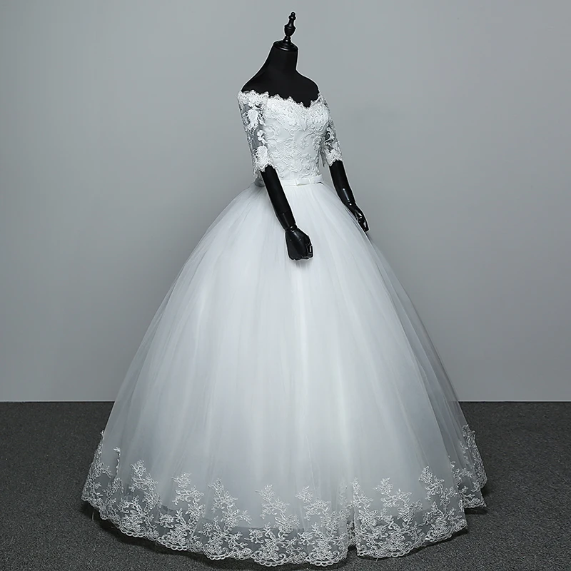 Half Sleeve Wedding Dress Belt Butterfly Embroidery Lace Boat Neck Princess Ball Gown Wedding Gowns Vestidos De Novia Customized