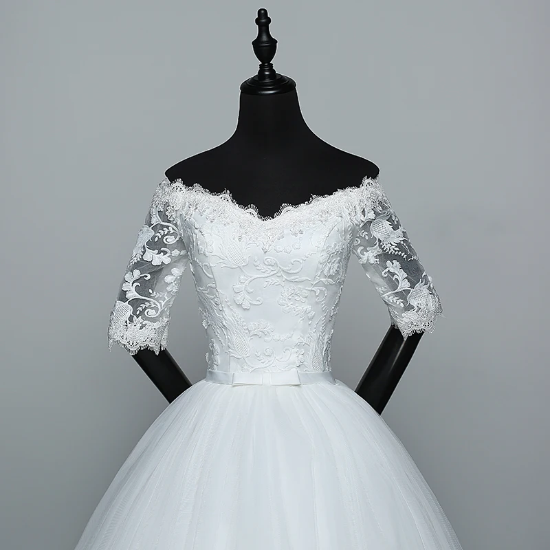 Half Sleeve Wedding Dress Belt Butterfly Embroidery Lace Boat Neck Princess Ball Gown Wedding Gowns Vestidos De Novia Customized