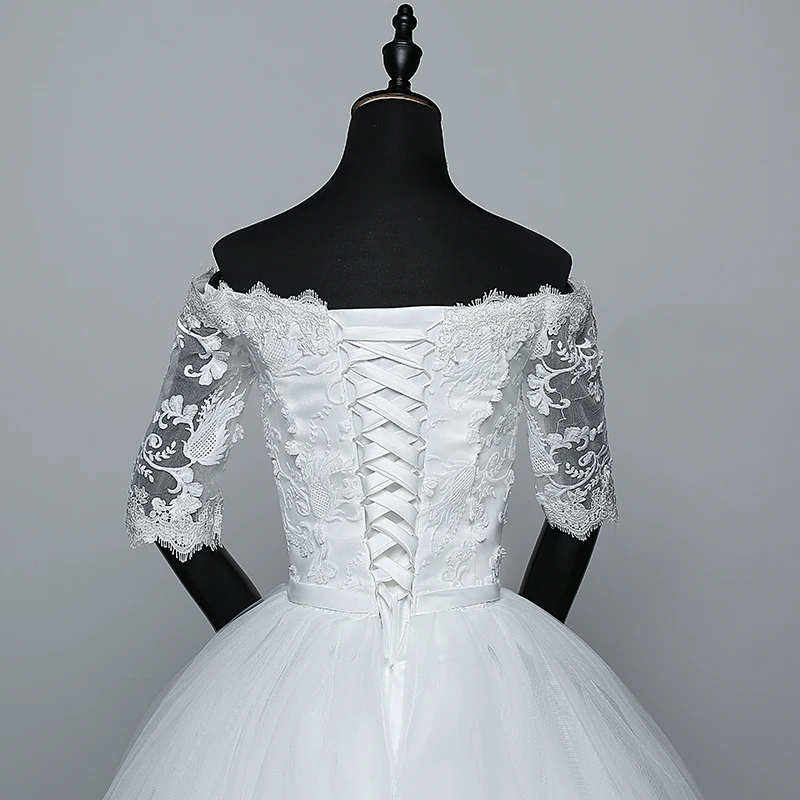 Half Sleeve Wedding Dress Belt Butterfly Embroidery Lace Boat Neck Princess Ball Gown Wedding Gowns Vestidos De Novia Customized