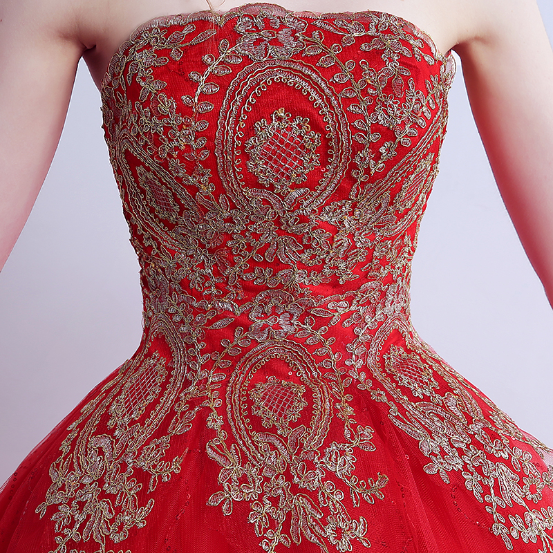 2026 New Ball Gown Lace Tulle Red Wedding Dress With Tail Chinese Pattern Style Cheap China Embroidery Bridal Gown Customized