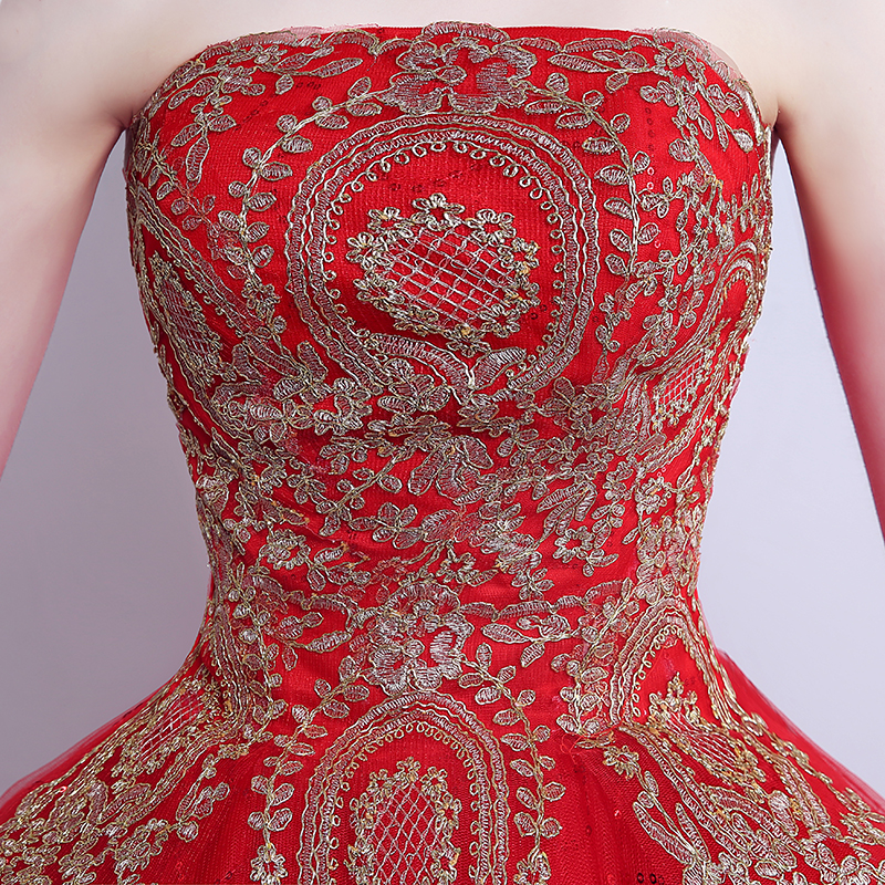 2026 New Ball Gown Lace Tulle Red Wedding Dress With Tail Chinese Pattern Style Cheap China Embroidery Bridal Gown Customized