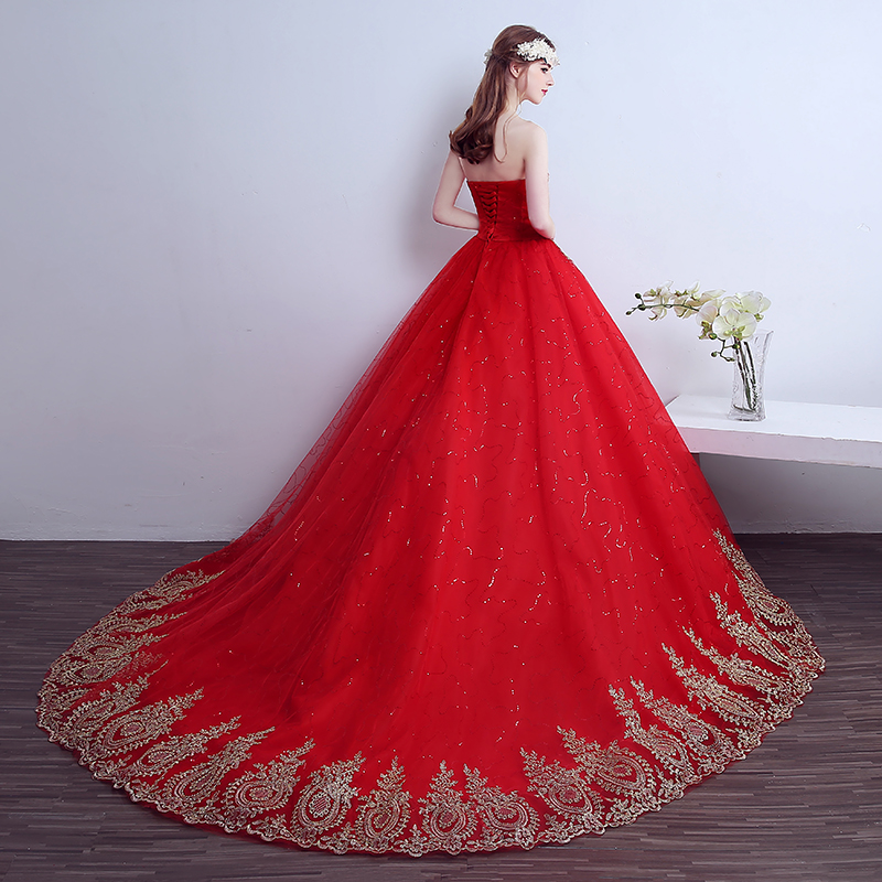 2026 New Ball Gown Lace Tulle Red Wedding Dress With Tail Chinese Pattern Style Cheap China Embroidery Bridal Gown Customized