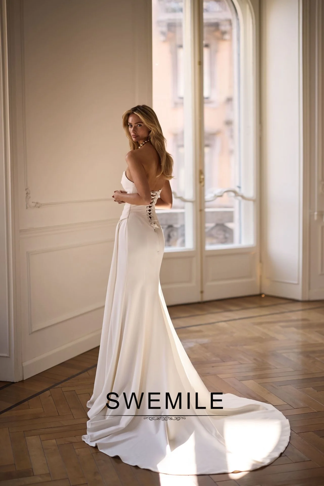 SWEMILE Modern Mermaid Wedding Dresses for Woman Sweetheart Pleated Sleeveless Lace Up Robes De Soirée Plus Size Customized