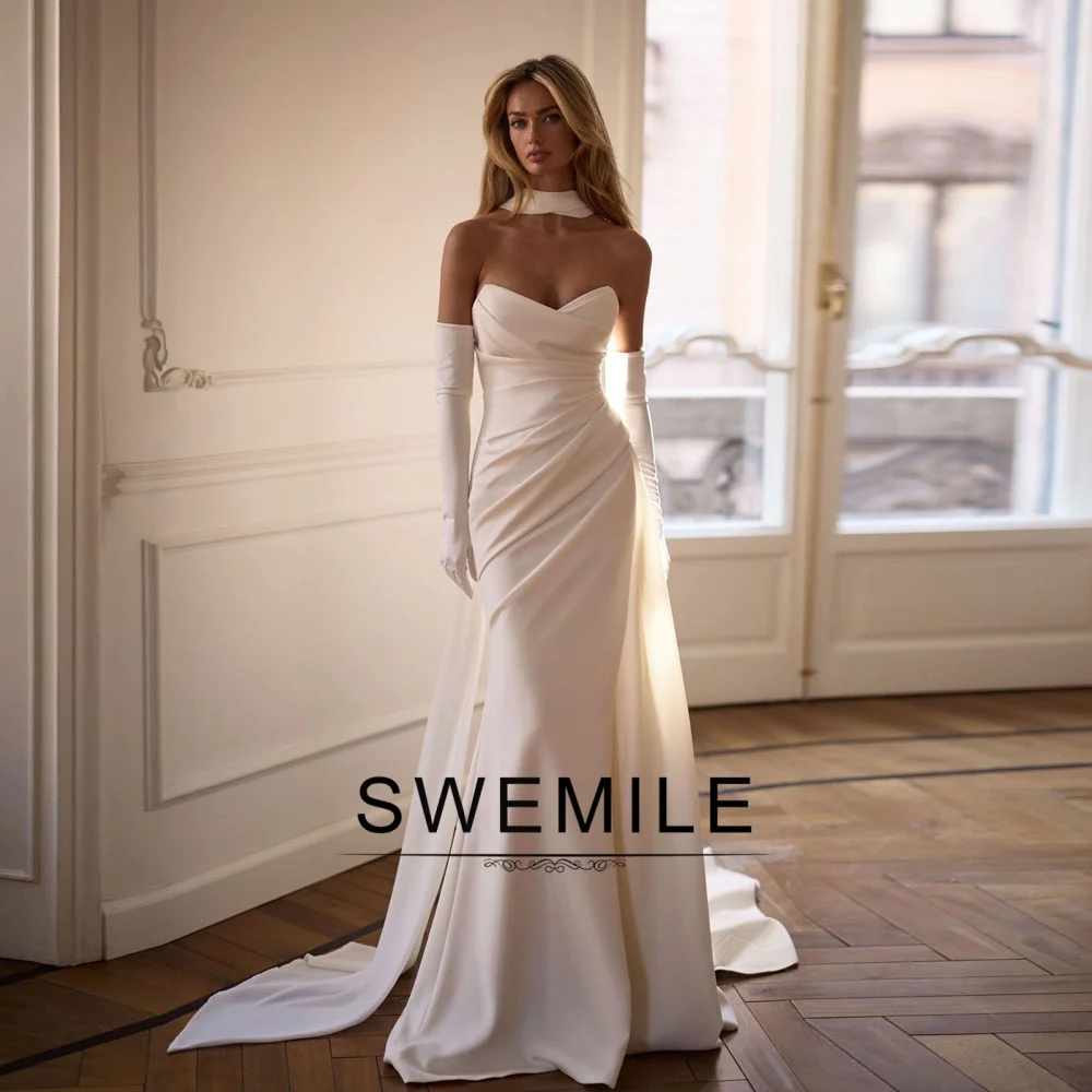 SWEMILE Modern Mermaid Wedding Dresses for Woman Sweetheart Pleated Sleeveless Lace Up Robes De Soirée Plus Size Customized