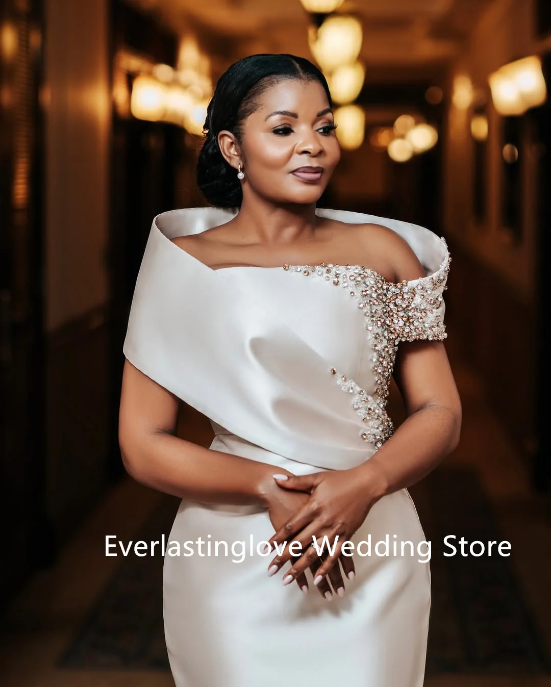 Sophisticated Off the Shoulder Beaded Satin Sheath Wedding Dresses Custom Made 2026 Vestido De Noival
