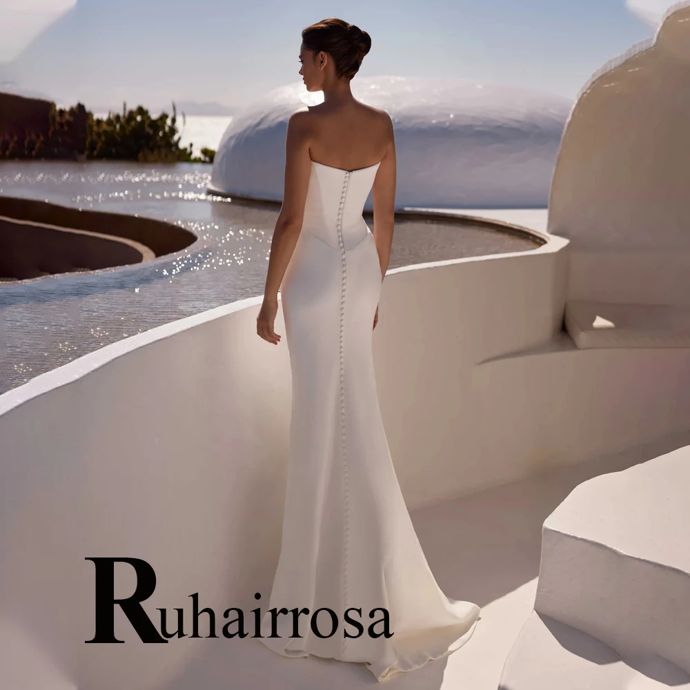 Ruhair Simple Strapless Wedding Dresses Mermaid Button Pleat Sleeveless Sweep Train Bridal Gown Vestido De Noiva Customised