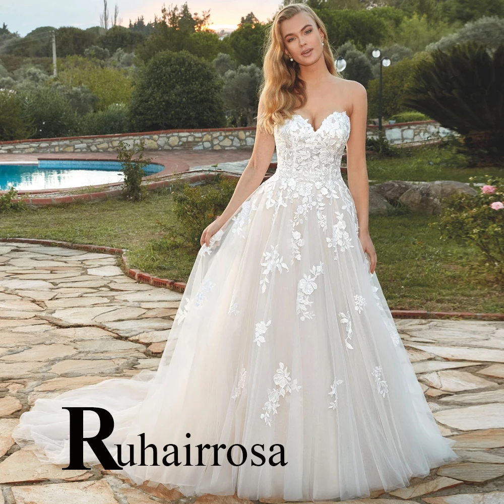 Ruhair Simple Strapless Wedding Dresses Mermaid Button Pleat Sleeveless Sweep Train Bridal Gown Vestido De Noiva Customised