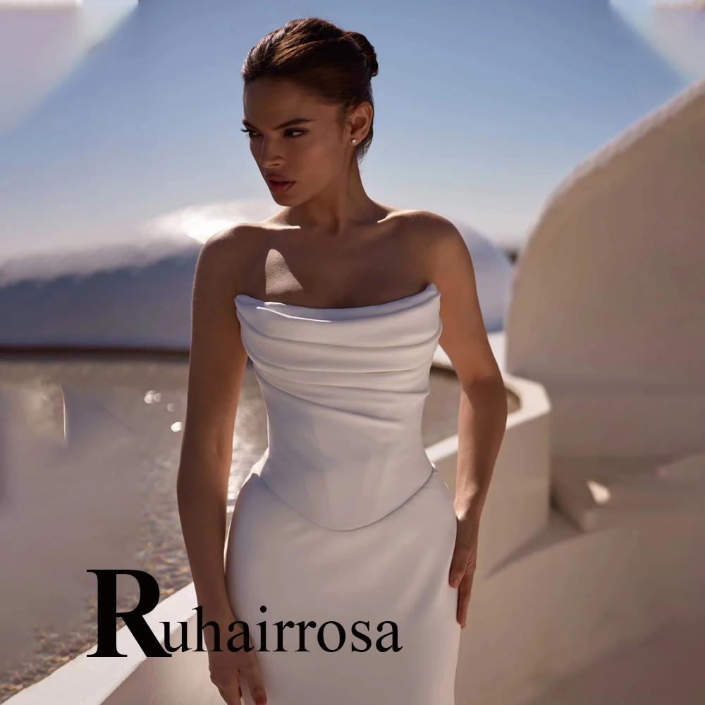 Ruhair Simple Strapless Wedding Dresses Mermaid Button Pleat Sleeveless Sweep Train Bridal Gown Vestido De Noiva Customised