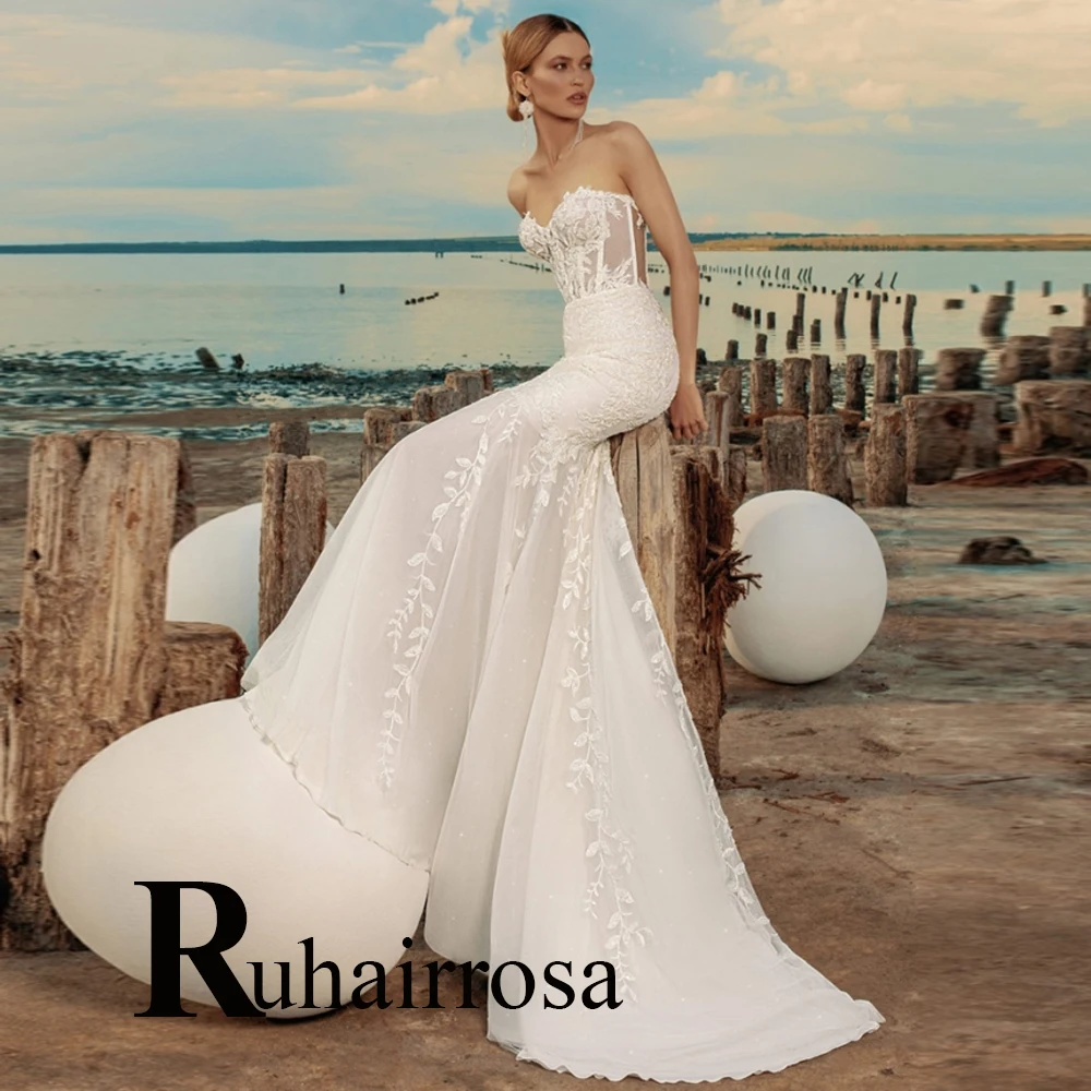 Ruhair Simple Strapless Wedding Dresses Mermaid Button Pleat Sleeveless Sweep Train Bridal Gown Vestido De Noiva Customised
