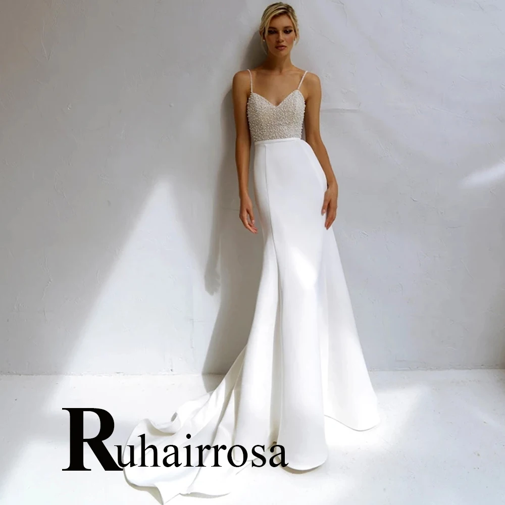 Ruhair Simple Strapless Wedding Dresses Mermaid Button Pleat Sleeveless Sweep Train Bridal Gown Vestido De Noiva Customised