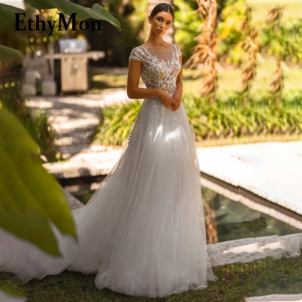 Ethymon Vintage Long Sleeves Wedding Dress for Bride V-neck Backless Lace Appliques Vestido De Casamento Customised Plus Size