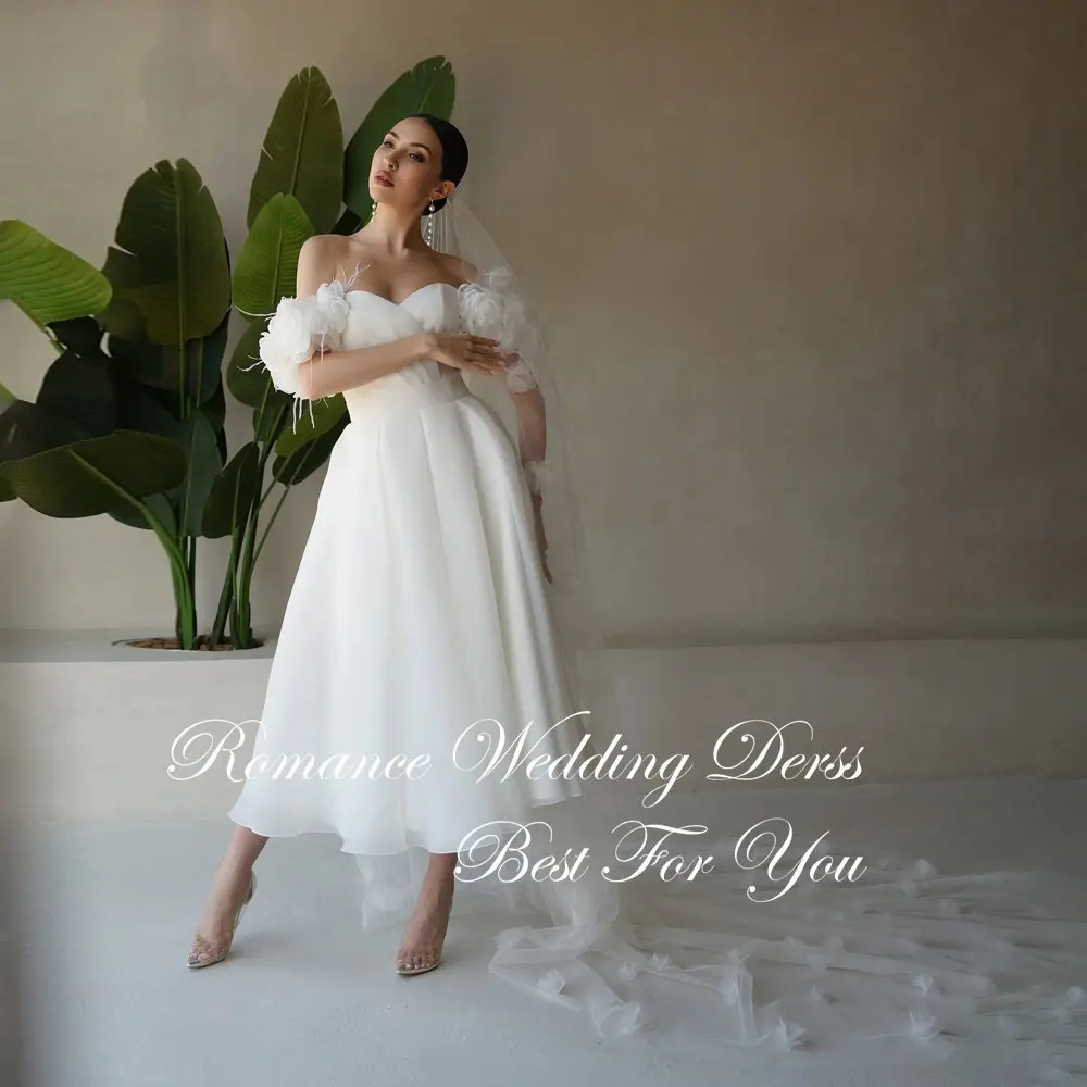 Princess Pleat Sweetheart Flowers A-Line Wedding Dress Women Off The Shoulder Backless Bridal Gown Vestidos De Novia Customized