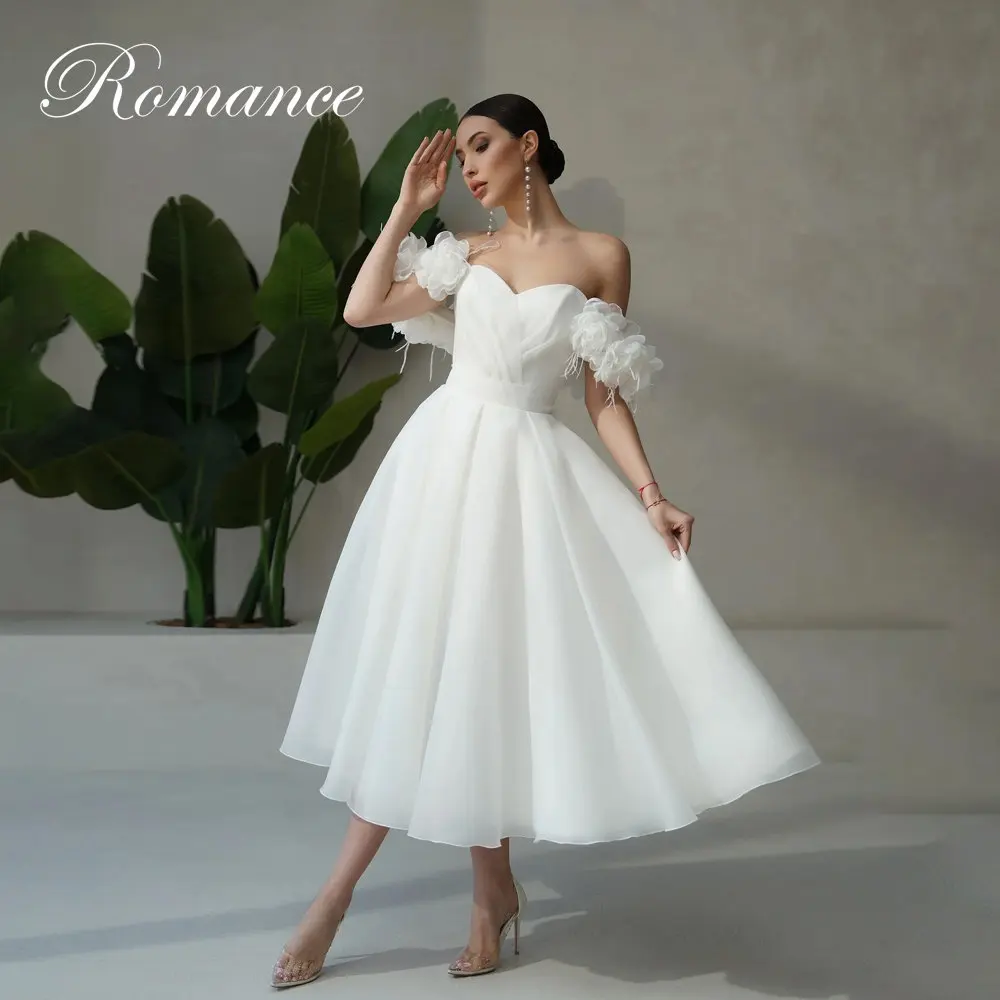 Princess Pleat Sweetheart Flowers A-Line Wedding Dress Women Off The Shoulder Backless Bridal Gown Vestidos De Novia Customized