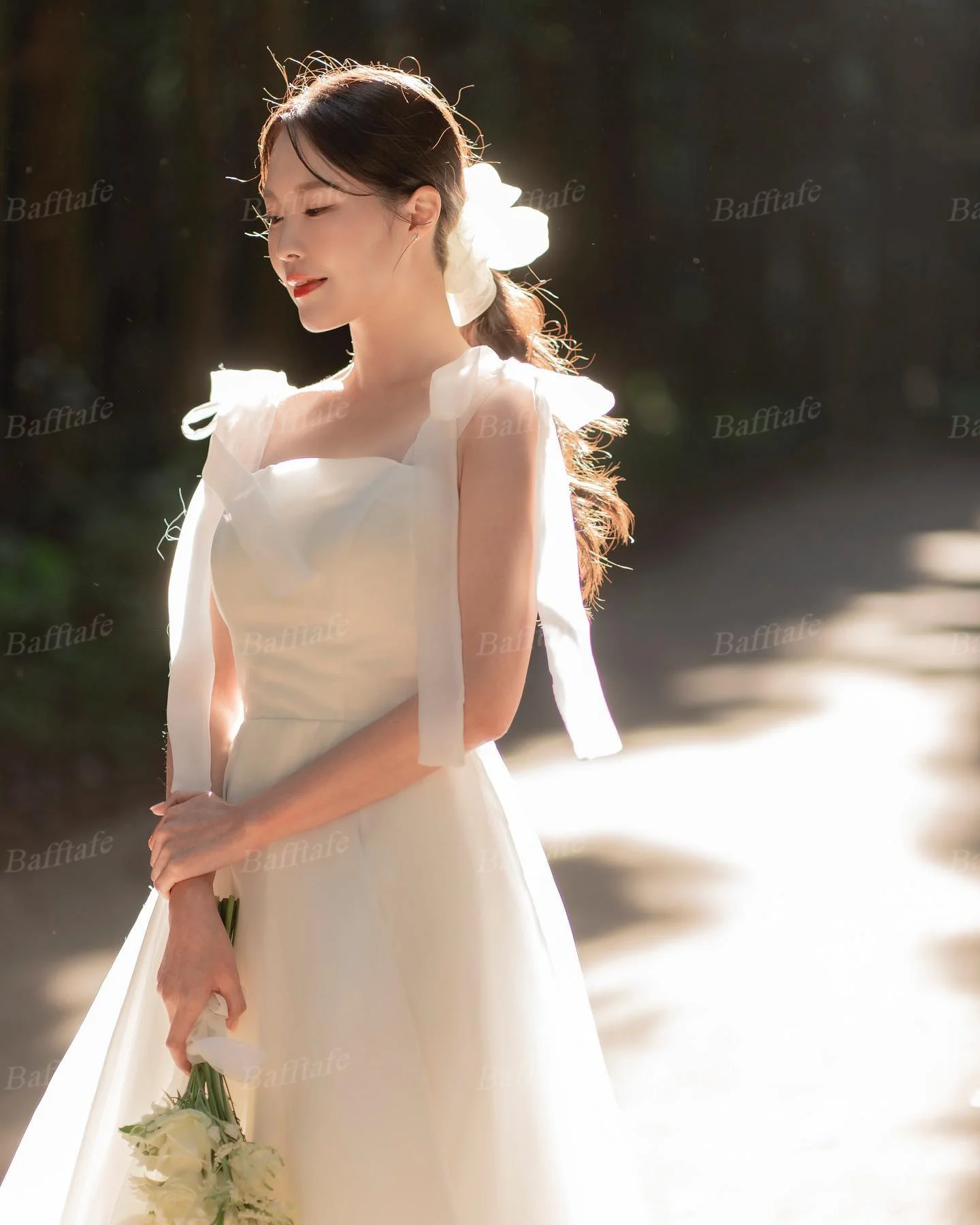 Bafftafe Customized Korea Organza Wedding Dresses Tiered Straps Lace Up Bride Formal Party Wedding Photography Long Bridal Gowns
