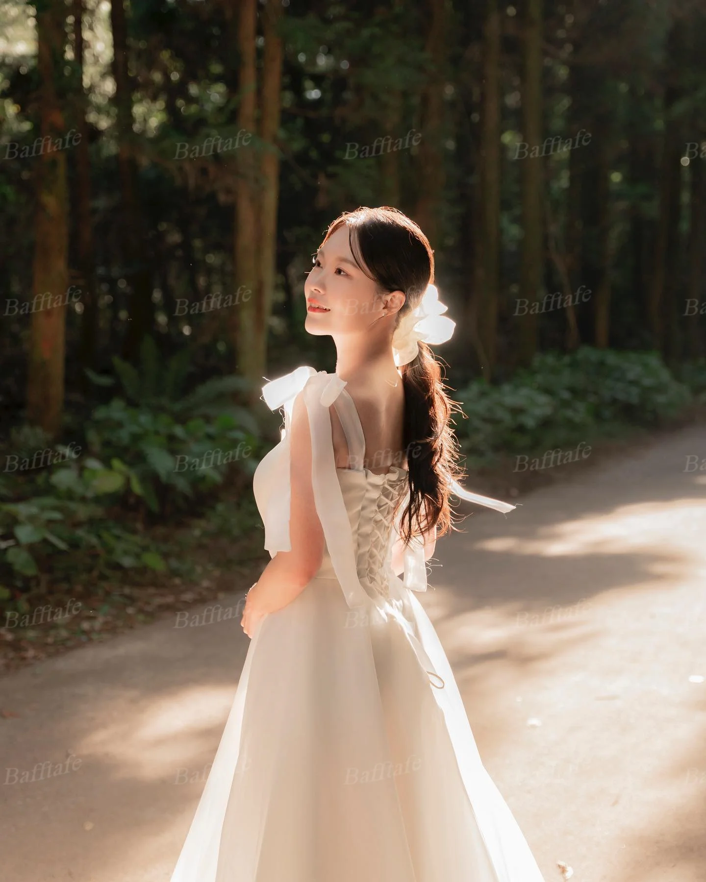 Bafftafe Customized Korea Organza Wedding Dresses Tiered Straps Lace Up Bride Formal Party Wedding Photography Long Bridal Gowns