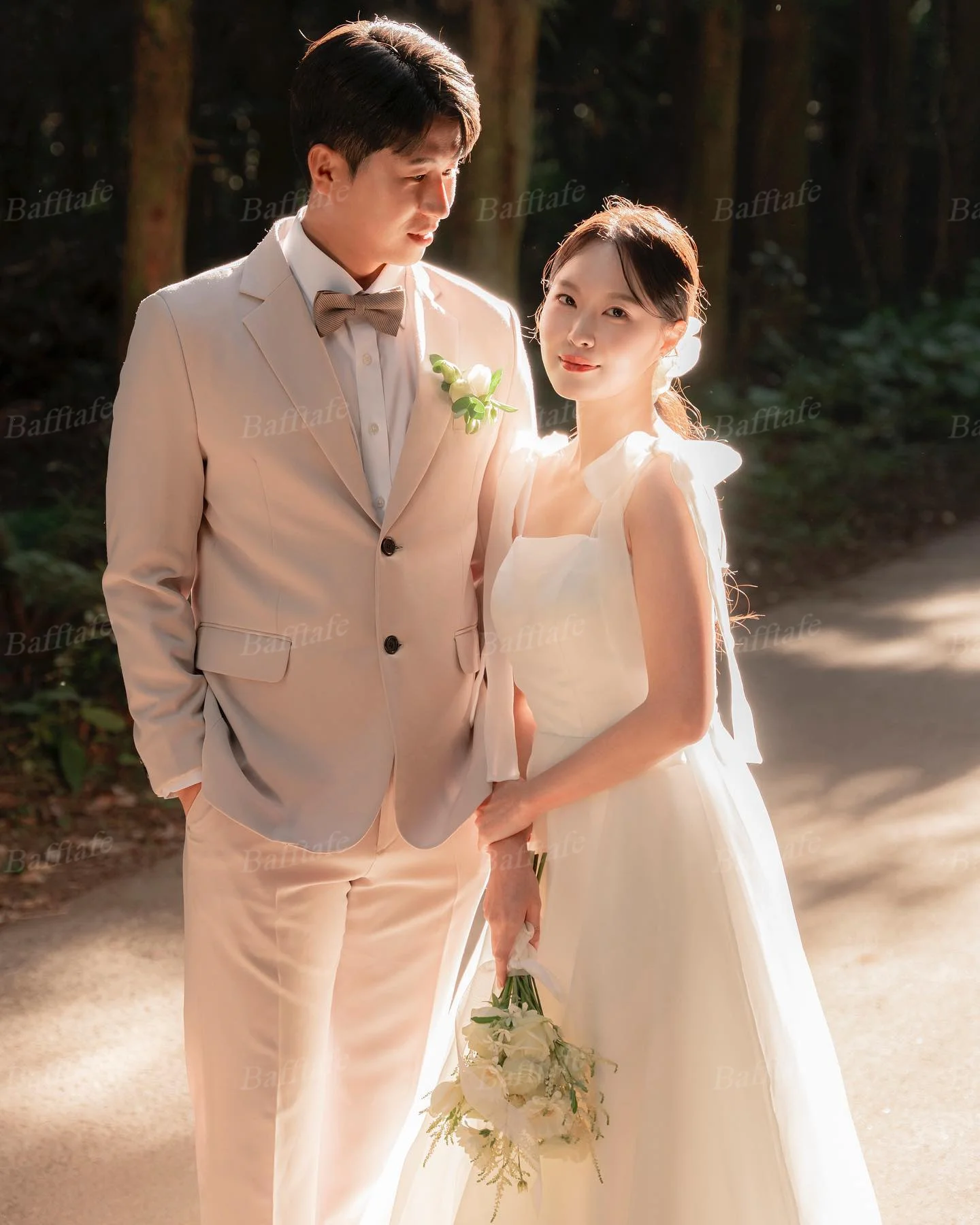 Bafftafe Customized Korea Organza Wedding Dresses Tiered Straps Lace Up Bride Formal Party Wedding Photography Long Bridal Gowns