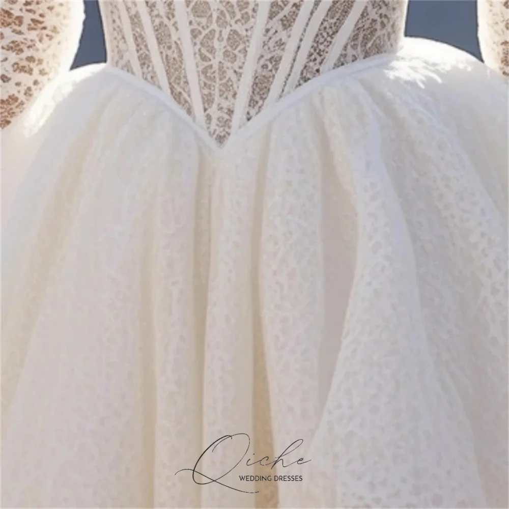 QICHE Elegant Short Lace A-Line Wedding Dress Women Strapless Off The Shoulder Pleat Customized свадебное платье