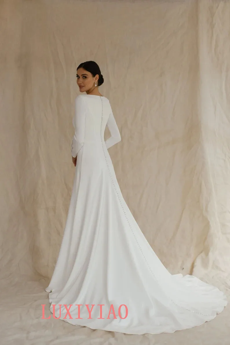 Customized White Wedding Dresses High Quality Long Sleeves Formal Dresses Classic Midi Dresses 2026 Bride Gowns for Women