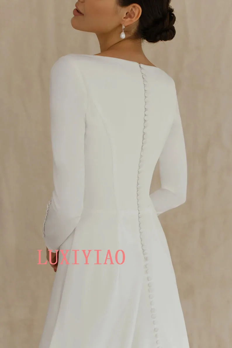 Customized White Wedding Dresses High Quality Long Sleeves Formal Dresses Classic Midi Dresses 2026 Bride Gowns for Women
