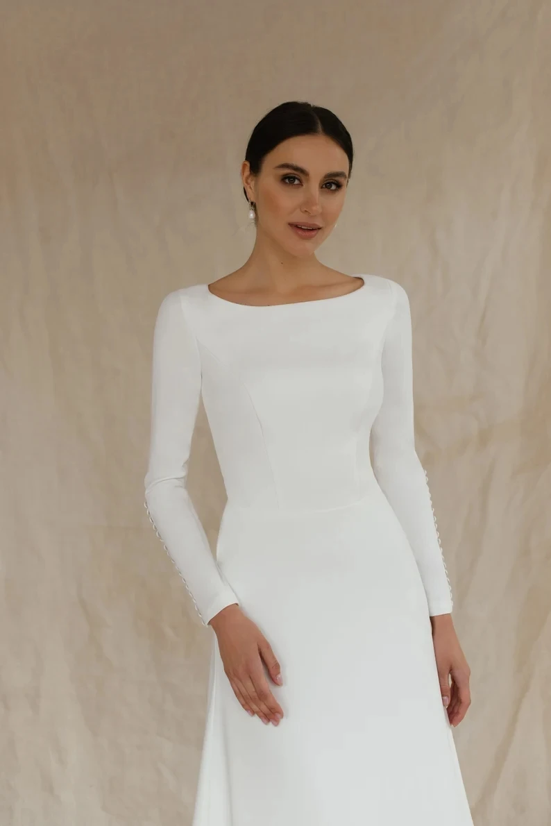 Customized White Wedding Dresses High Quality Long Sleeves Formal Dresses Classic Midi Dresses 2026 Bride Gowns for Women