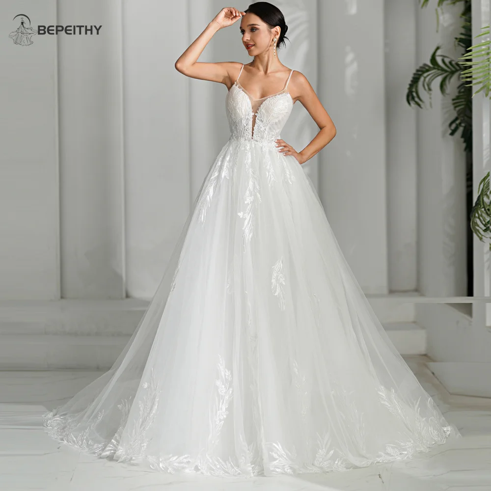 BEPEITHY Customized Princess Glitter Ivory Wedding Dresses Women Full Sleeves Lace Ball Bridal Gown Court Train 2026 Sweetheart