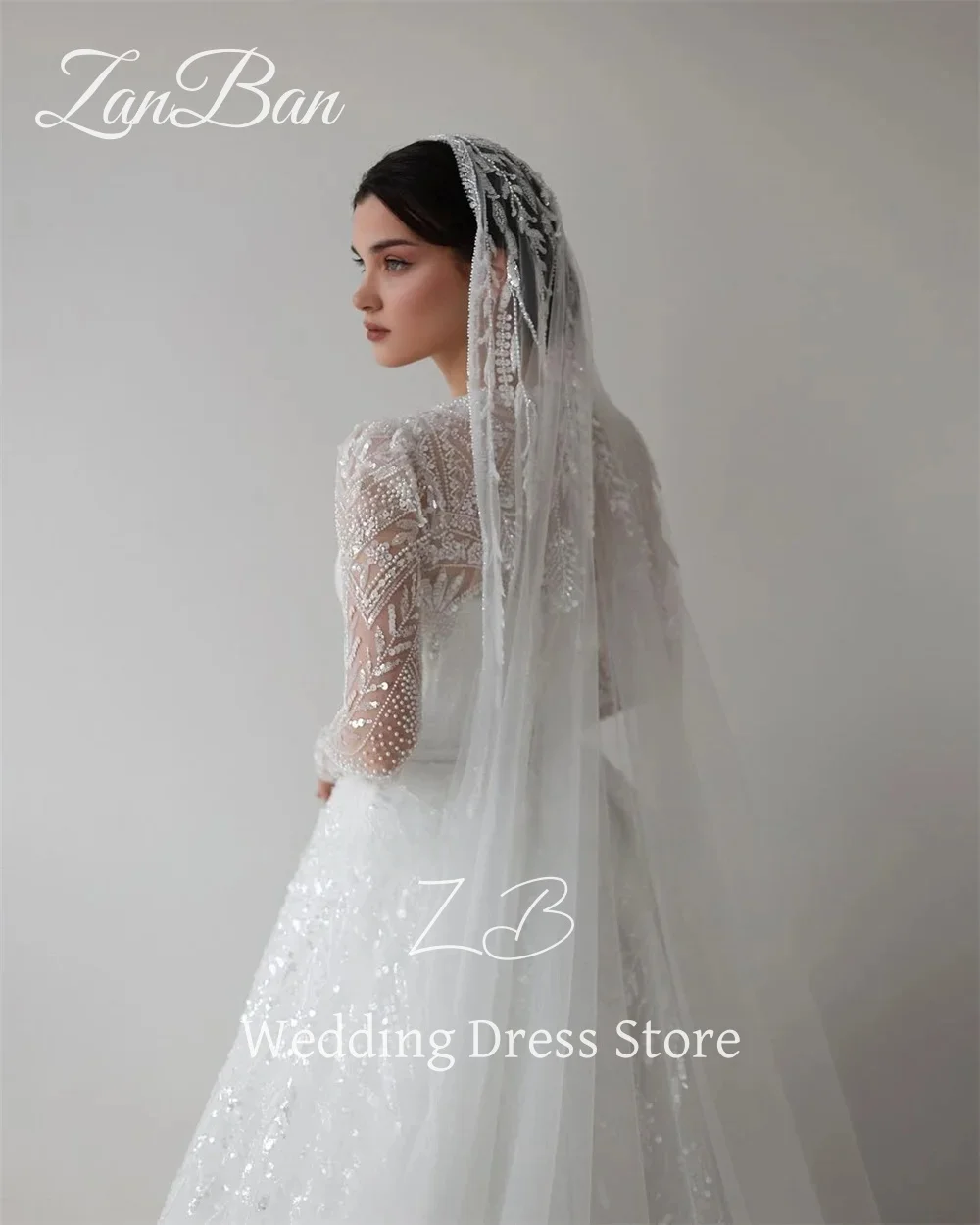 ZanBan Luxury Lace Beading A Line Wedding Dress Full Sleeves O Neck Bridal Gown Floor Length Modest Arabic Free Customized 2025