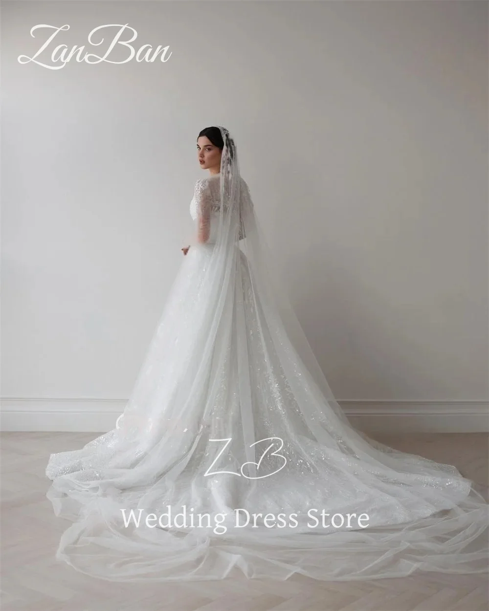 ZanBan Luxury Lace Beading A Line Wedding Dress Full Sleeves O Neck Bridal Gown Floor Length Modest Arabic Free Customized 2025
