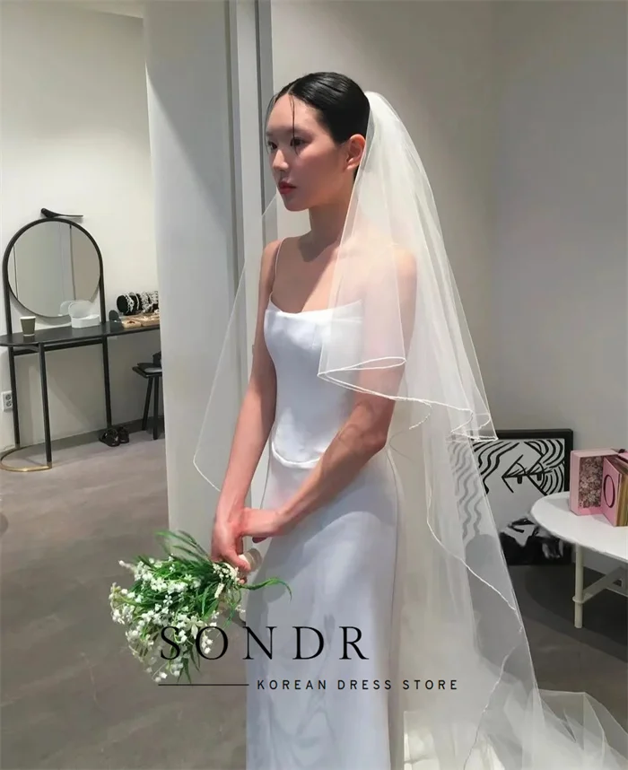 Sondr Elegant Wedding Dress Spaghetti Strap A-Line Floor Length Ivory Satin Korea Photo Shoot Bridal Reception Gown Customized