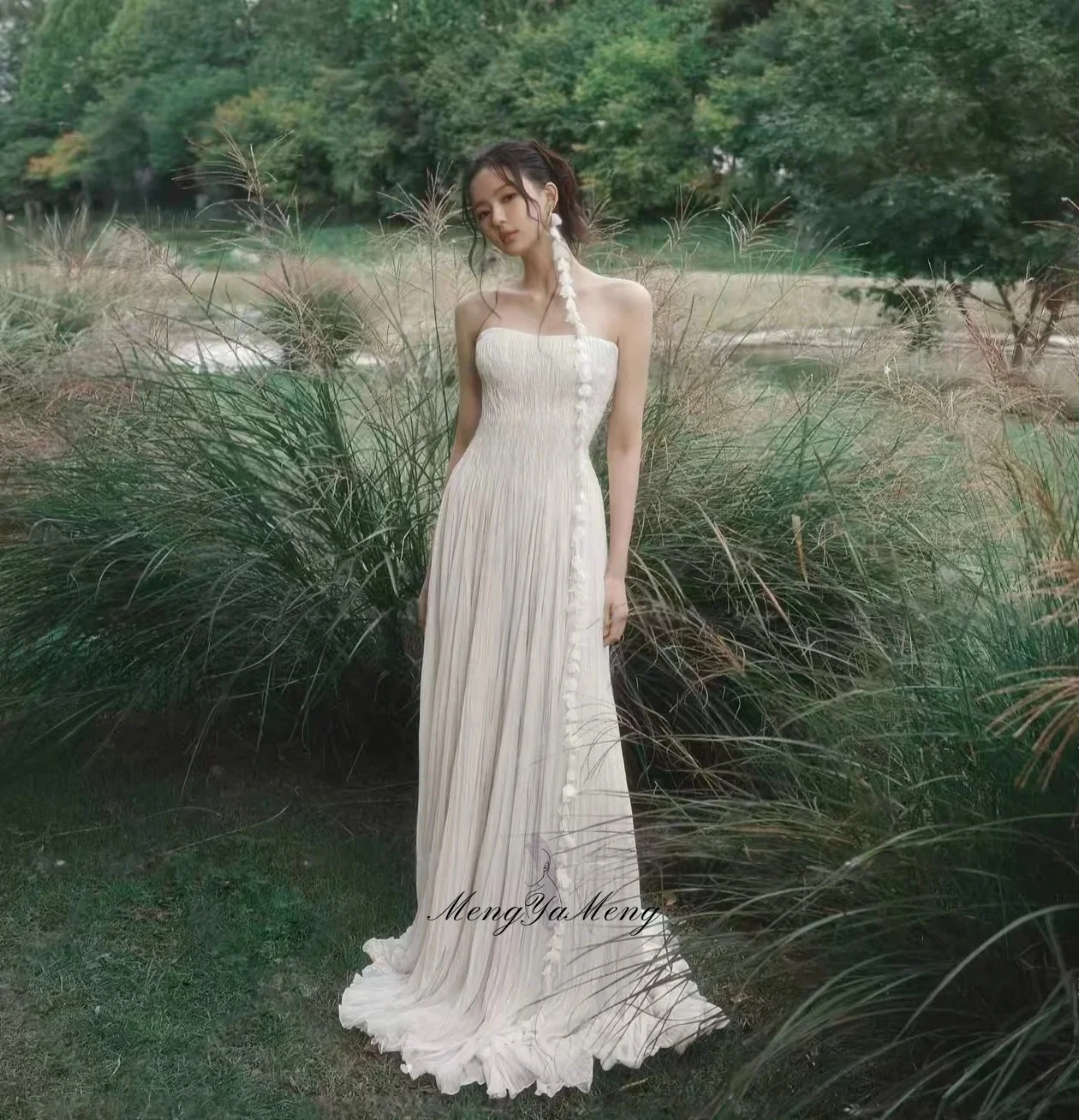 Elegant Pleat Wedding Dress Strapless Draped A-Line Evening Party Dresses Korea Photo Shoot Bridal Reception Gown Customized