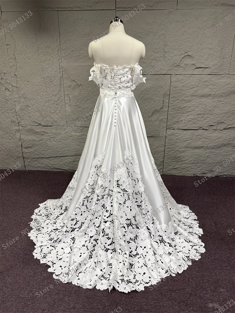 Customized Detachable Sleeves A Line Real Picture Wedding Dresses See Through Off the Shoulder Bridal Dress Lace and Satin