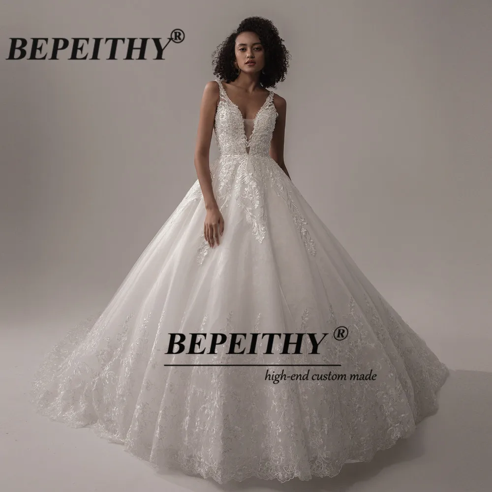 BEPEITHY Customized Vestido De Noiva V Neck Sleeveless Wedding Dresses 2026 For Women A Line Ivory Lace Bride Boho Bridal Gown