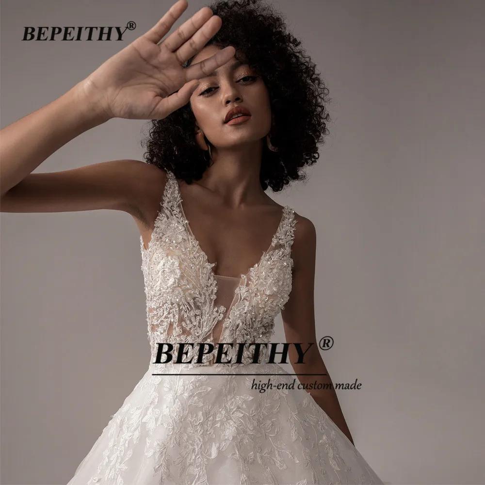 BEPEITHY Customized Vestido De Noiva V Neck Sleeveless Wedding Dresses 2026 For Women A Line Ivory Lace Bride Boho Bridal Gown