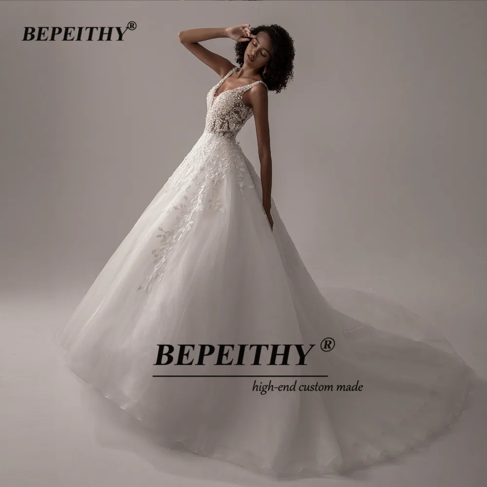 BEPEITHY Customized Vestido De Noiva V Neck Sleeveless Wedding Dresses 2026 For Women A Line Ivory Lace Bride Boho Bridal Gown