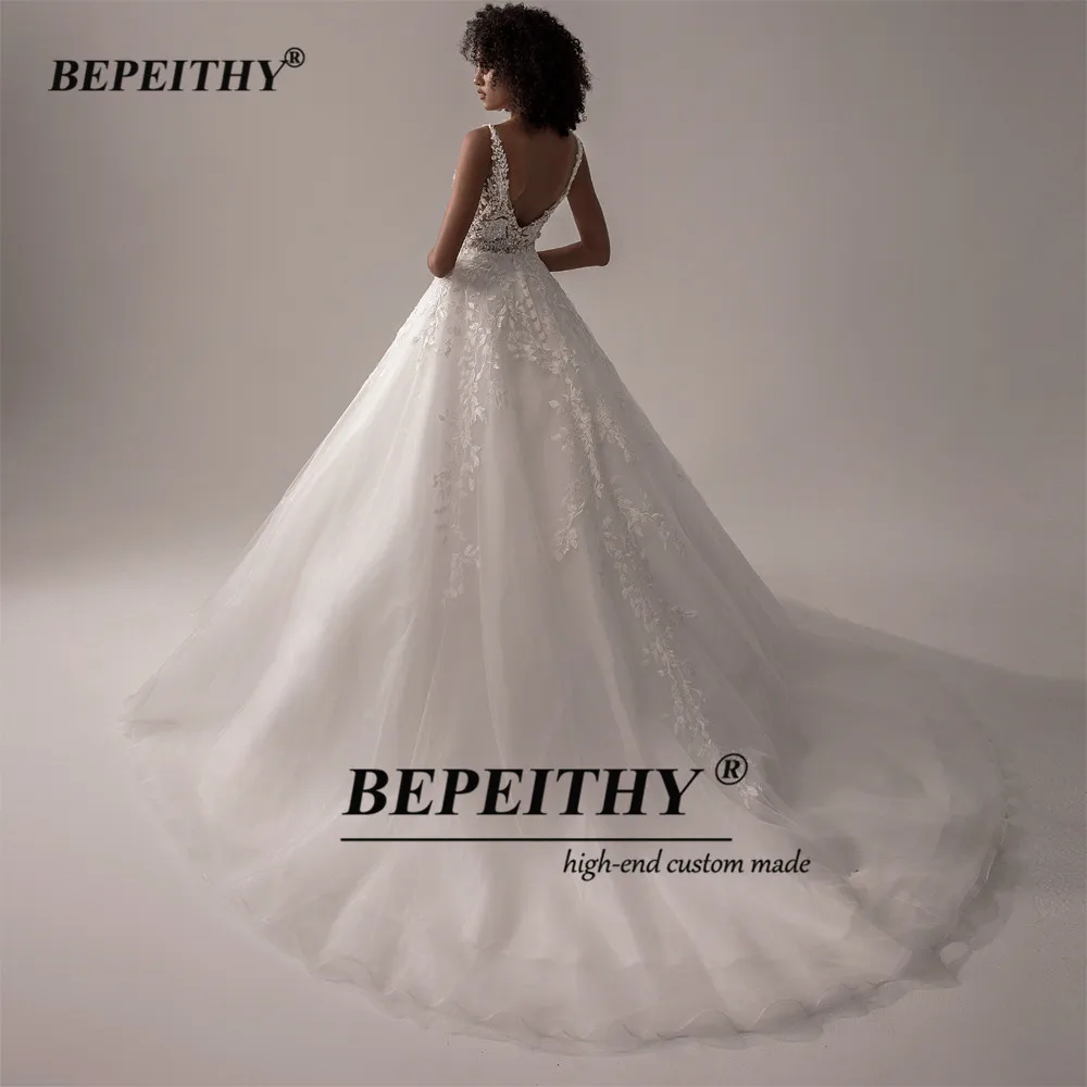 BEPEITHY Customized Vestido De Noiva V Neck Sleeveless Wedding Dresses 2026 For Women A Line Ivory Lace Bride Boho Bridal Gown
