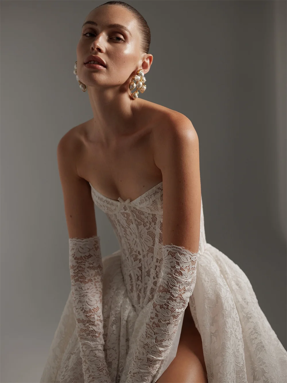 Kyoto Customized Ivory Strapless Floral Wedding Dress Detachable Sleeves Lace-Up Back vestidos de noiva A-Line Evening Dresses