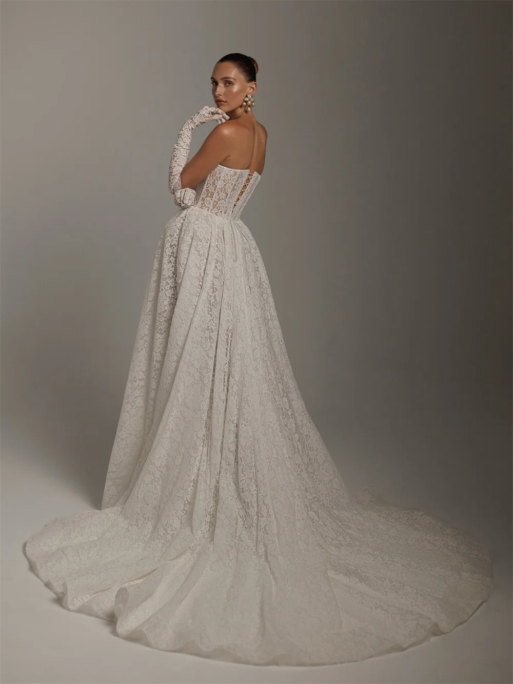 Kyoto Customized Ivory Strapless Floral Wedding Dress Detachable Sleeves Lace-Up Back vestidos de noiva A-Line Evening Dresses