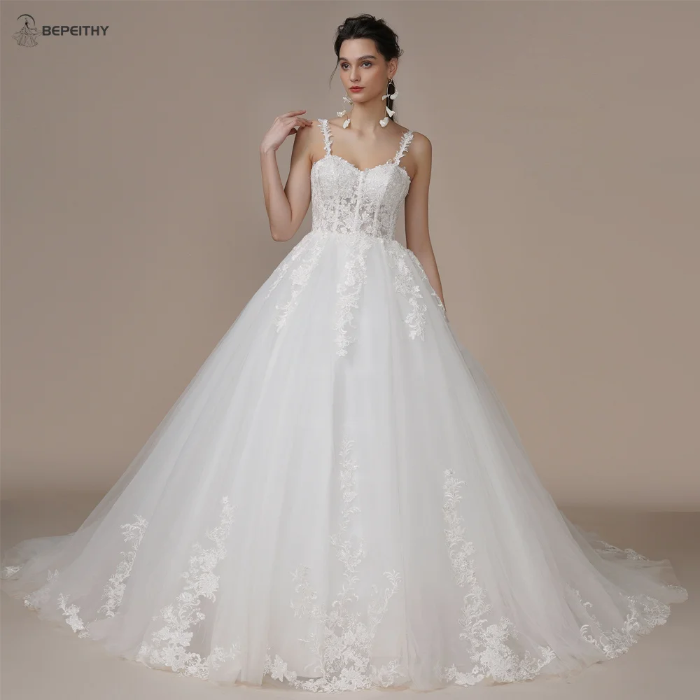 BEPEITHY Customized Luxury Strapless A Line Glitter Wedding Dresses Off The Shoulder Women Ivory Bling-Bling Bride Bridal Gown