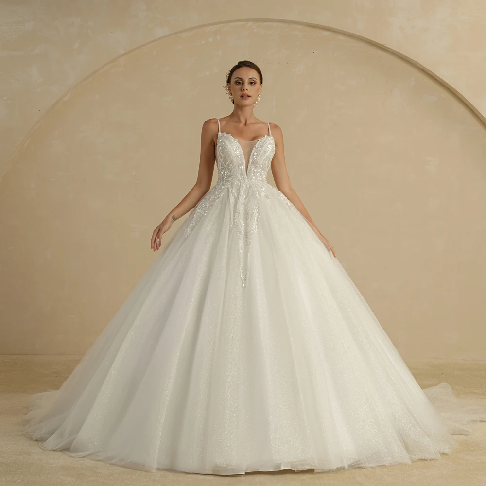 BEPEITHY Customized Luxury Strapless A Line Glitter Wedding Dresses Off The Shoulder Women Ivory Bling-Bling Bride Bridal Gown