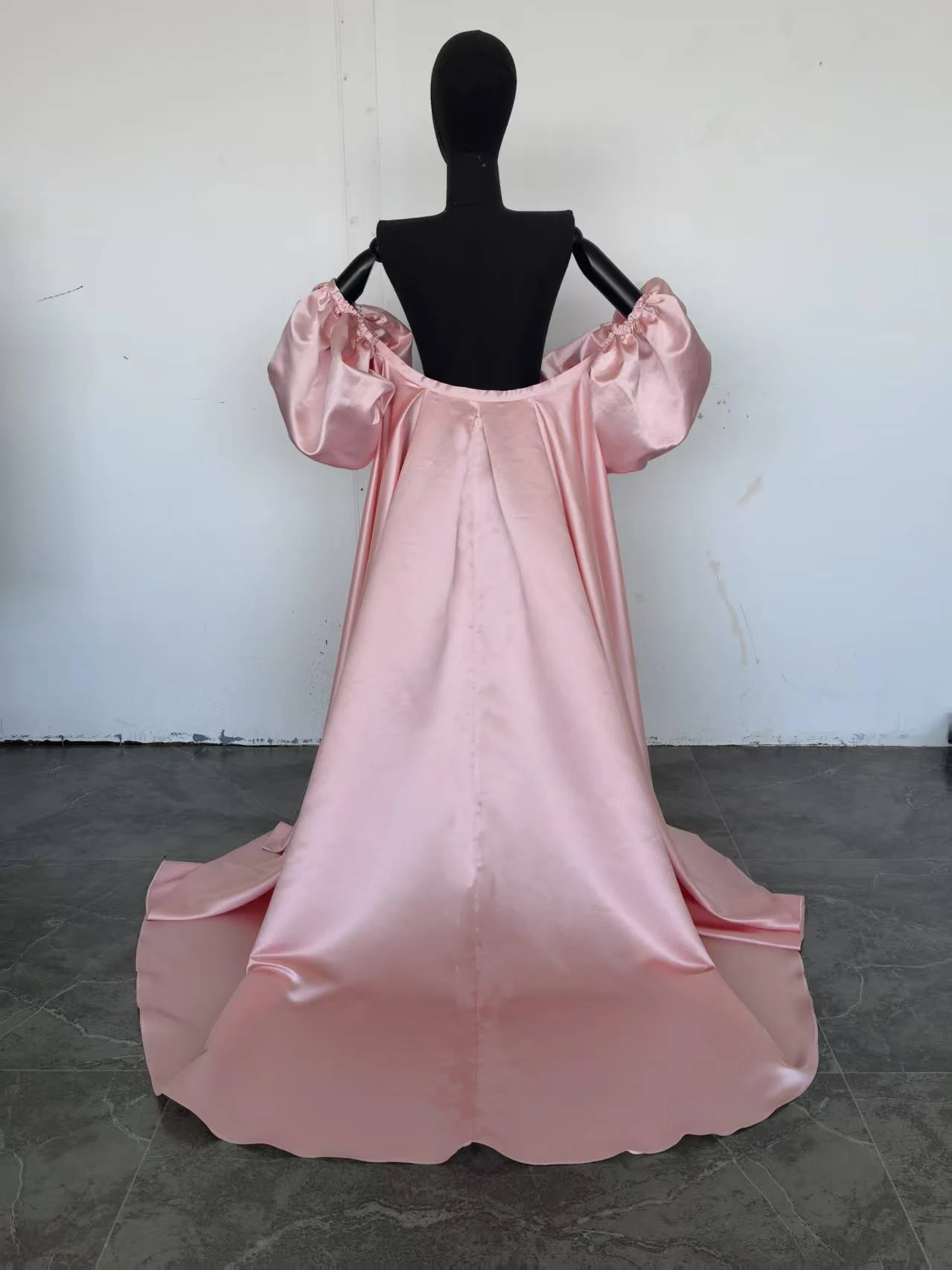 Pink Satin Detachable Train With Puff Sleeves Morden Formal Party Removable Cape Wedding Prom Overskirt Customized Skirt 2026