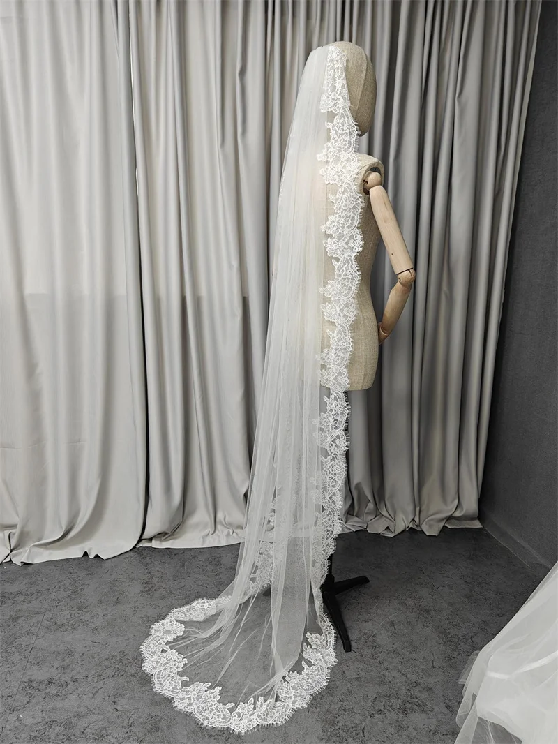Customized Eyelash Lace Veil, 2m/2.5m/3m Wedding Veil with Comb, 1.5m Width Ivory Bridal Veil with Eyelash Lace