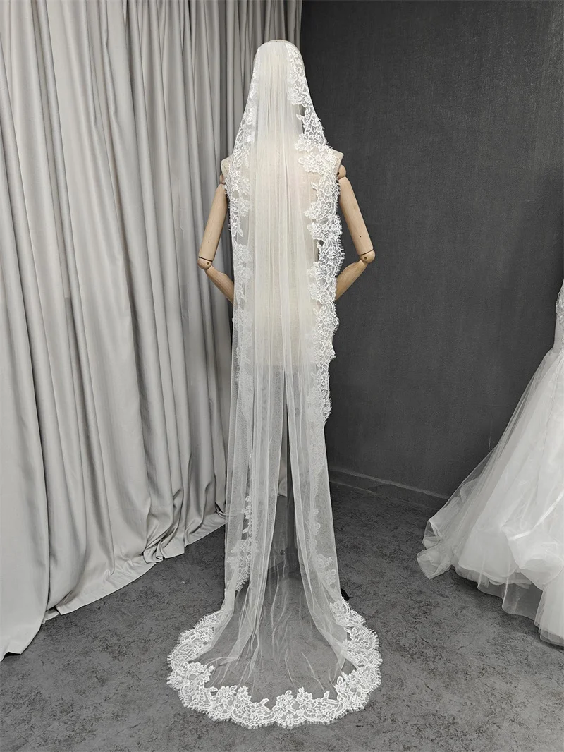 Customized Eyelash Lace Veil, 2m/2.5m/3m Wedding Veil with Comb, 1.5m Width Ivory Bridal Veil with Eyelash Lace