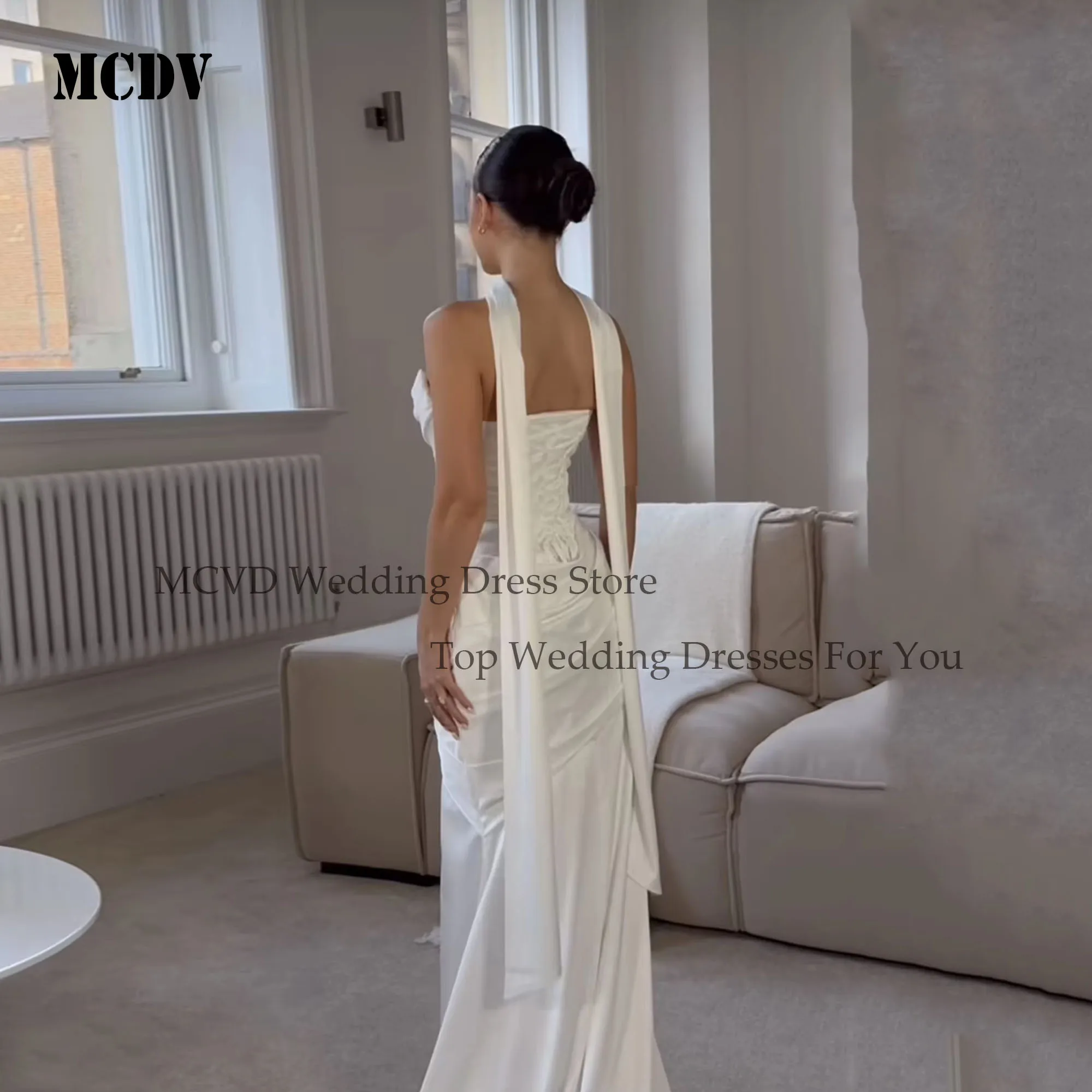 Satin Civil Wedding Dress 2026 Bride Strapless Sleeveless Pleat Bride Gowns Mermaid Lace Up Back Vestido De Novia Customized
