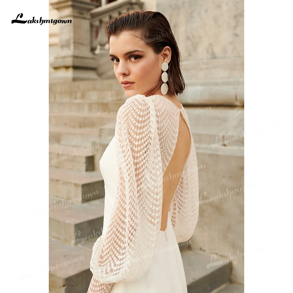 Sexy V Neck Open Back Lace Puff Sleeve Mermaid Wedding Dress for Women Boho Bridal Gown Vestidos De Novia 2025 Robe Customized