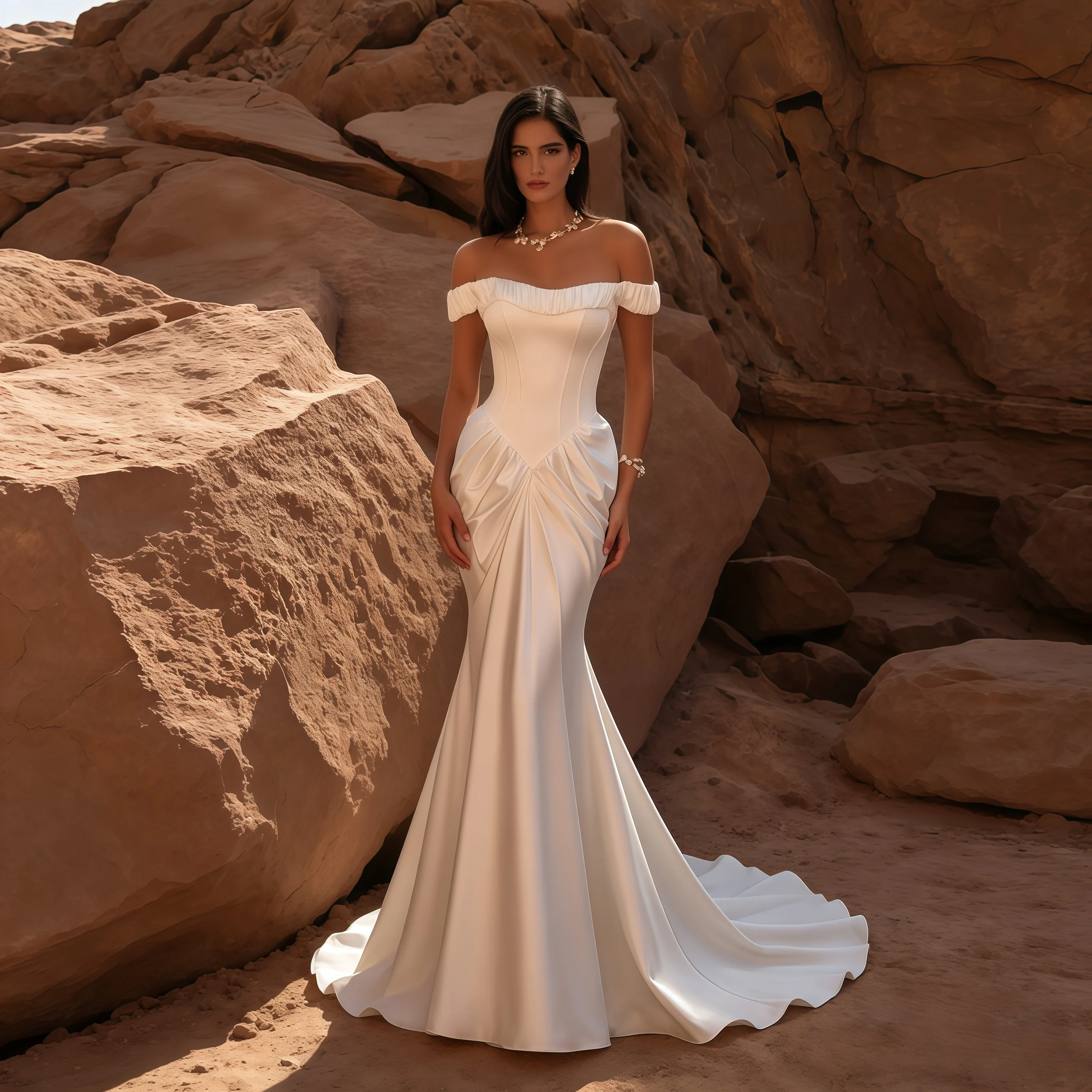 Mermaid Satin Wedding Dress Customized Off Shoulder Sweetheart Backless Bridal Gown Floor Length Custom Train