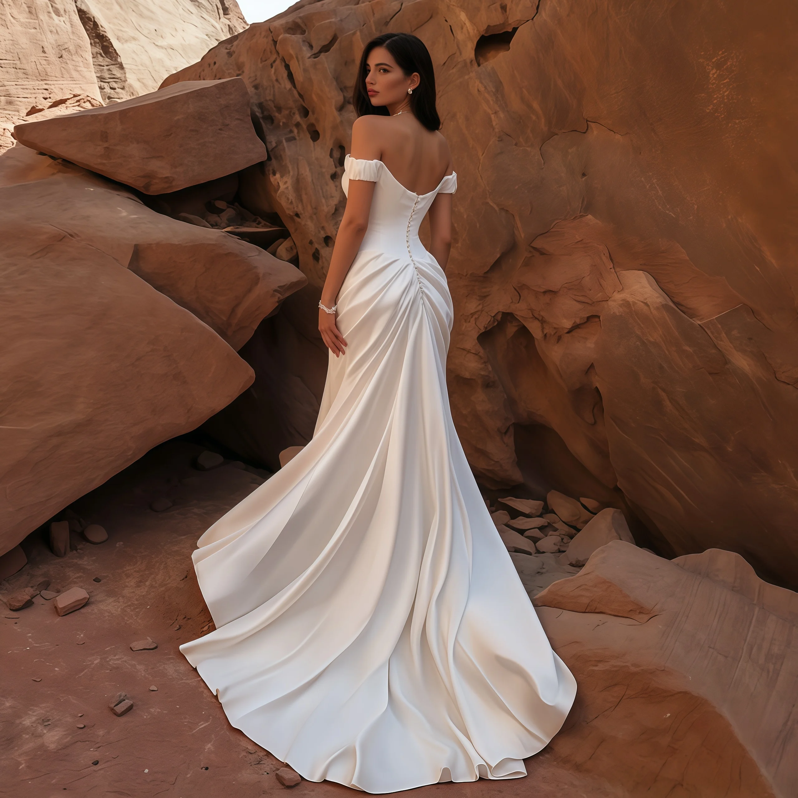 Mermaid Satin Wedding Dress Customized Off Shoulder Sweetheart Backless Bridal Gown Floor Length Custom Train
