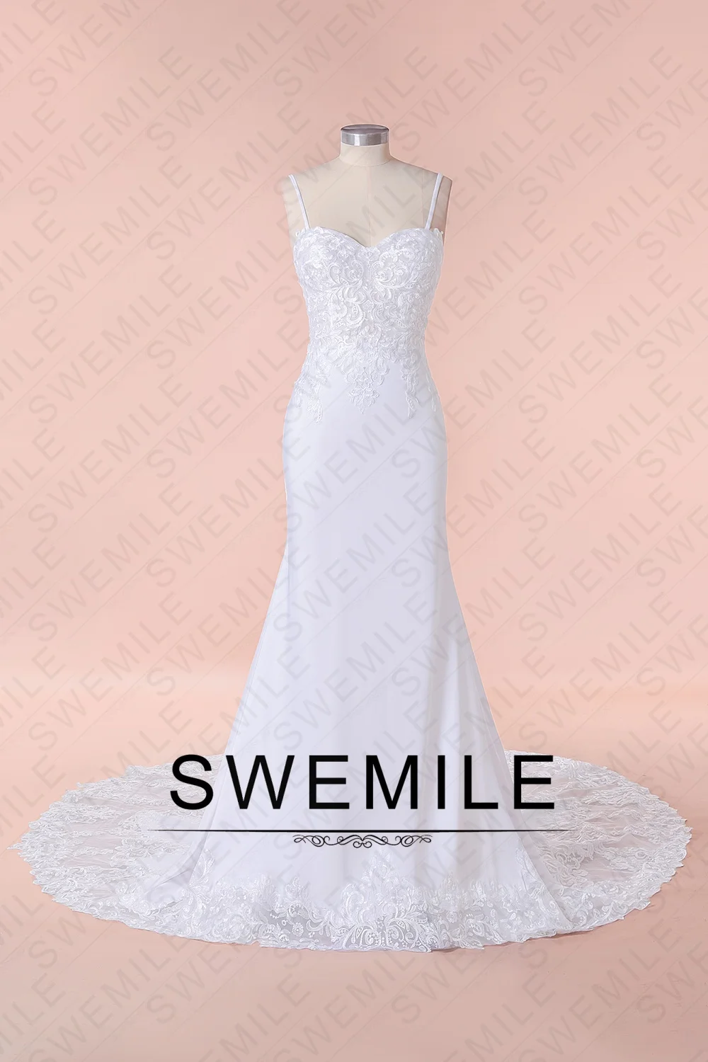 SWEMILE Elegant Mermaid Wedding Dress for Women Spaghetti Straps Button Appliques Bride Gowns Vestidos Para Mujer Customized